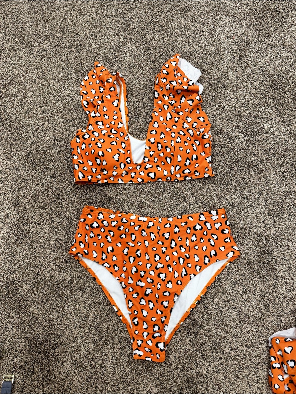 SHEIN Orange Leopard Print High Waist Bikini Set